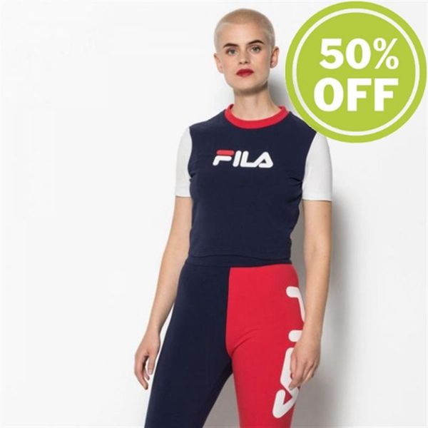 Camisetas Manga Corta Fila Mujer Azul Marino / Blancas / Rojas - Anna Fitted Tee Fitted With Crew Ne